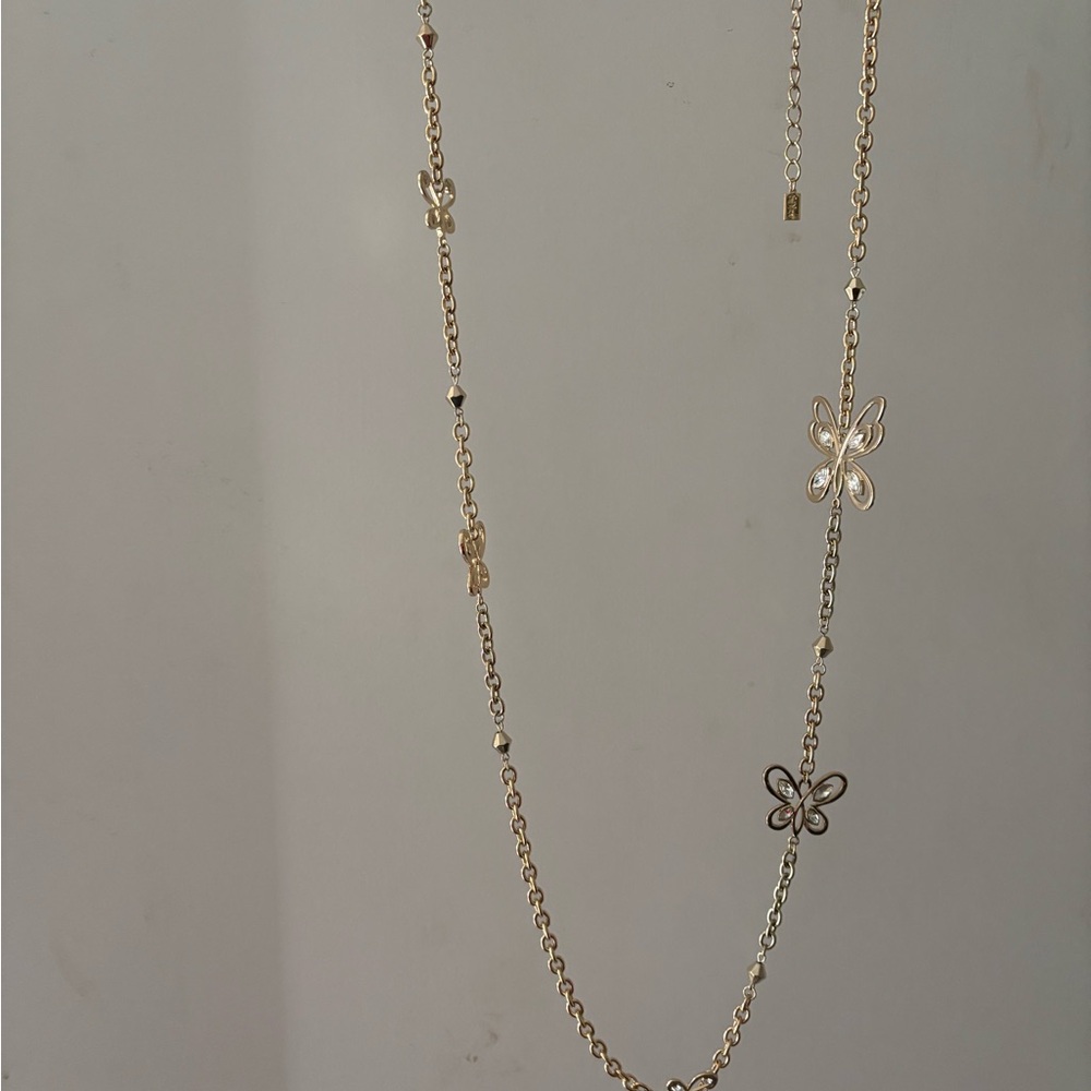 Bob Mackie Elegant Gold Plated Butterfly Necklace With Clear Crystals